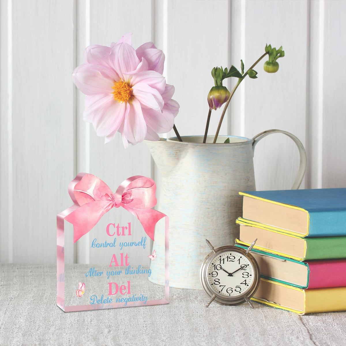 Pigort Inspirational Office Decor for Women Ctrl Alt Del Motivational Acrylic Office Desk Decoration Gift for Colleague Boss Friend Teacher Coach Family 5.1x5.5inch