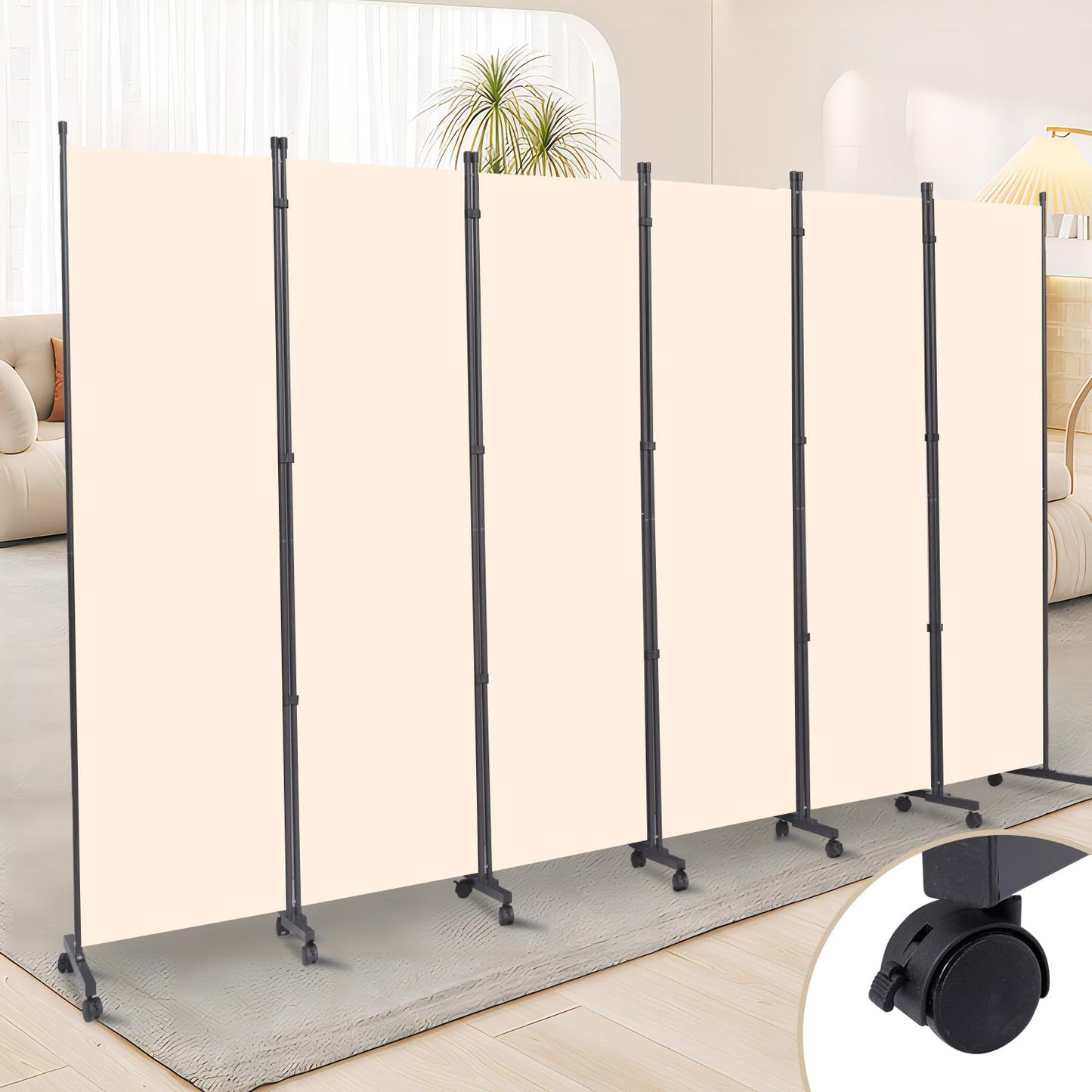 Room Divider 6 Panel Room Dividers/Wheels, Fabric Room Divider Panel for Office Room Partitions and Dividers, Portable Partition Wall Divider for Room Separation, Freestanding Privacy Screen Indoor