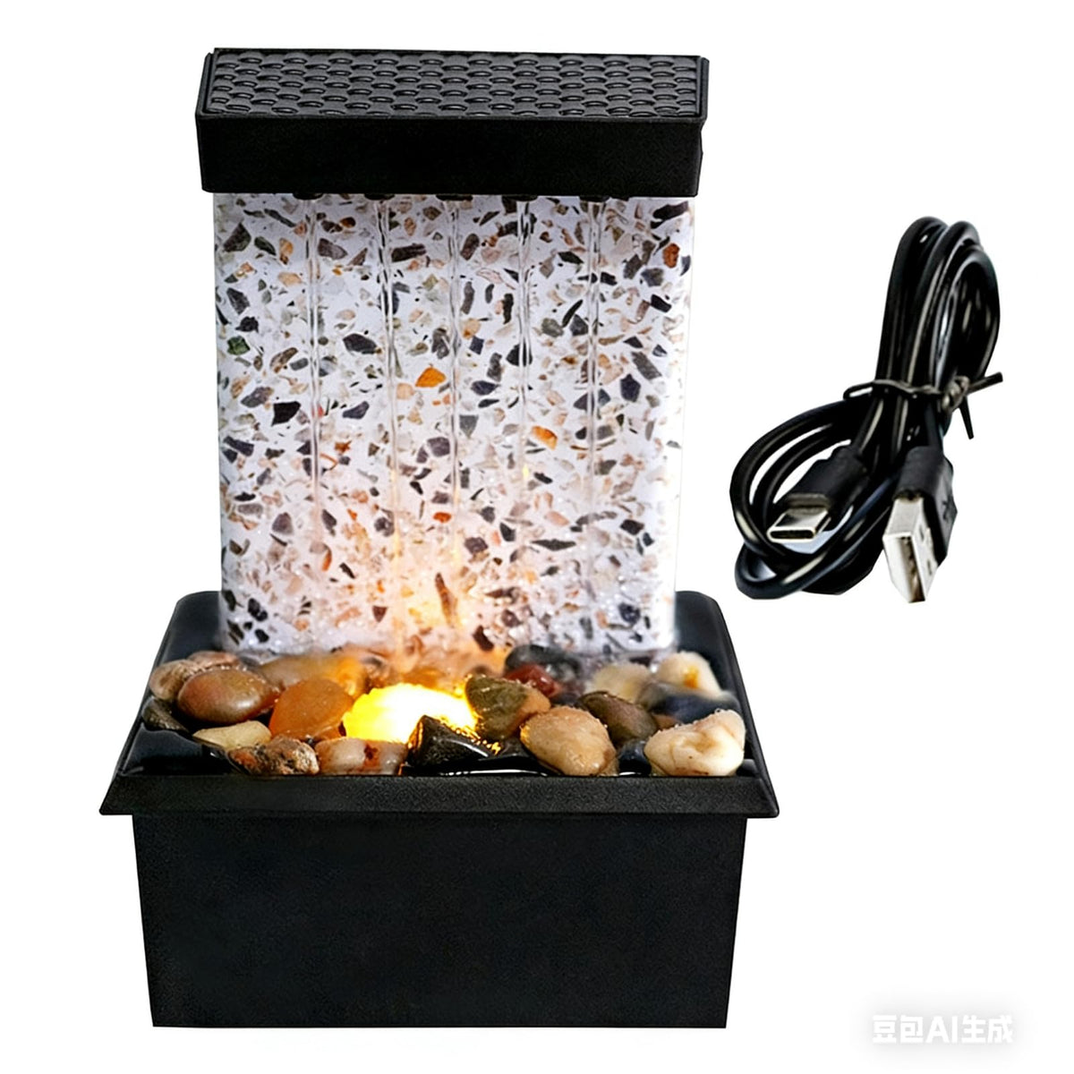 RWOORA Mini Tabletop Water Fountain with LED Light & Powerful Pump – USB Powered Desktop Decor for Home, Office, and Tea Room