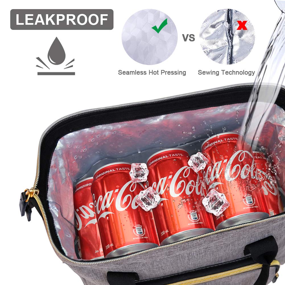 IDEATECH Large Insulated Lunch Bags for Work, Leakproof Lunch Box for Women & Men, Lunch Tote Cooler Bags with Adjustable Shoulder Strap for Teacher, Nurse, Mom, Womens Lunchbox Gifts (Grey)