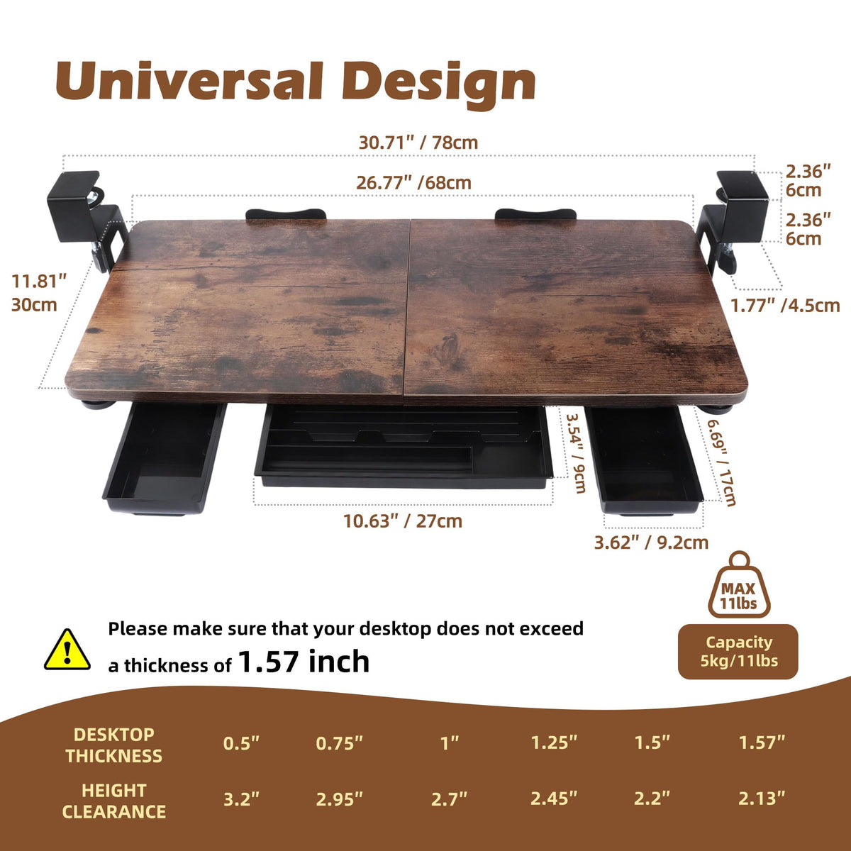 Large 26.77" Keyboard Tray Under Desk with Storage Drawer - Heavy Duty C-Clamp Mount, Ergonomic Computer Keyboard Stand for Home Office, Easy Install (Mahogany)