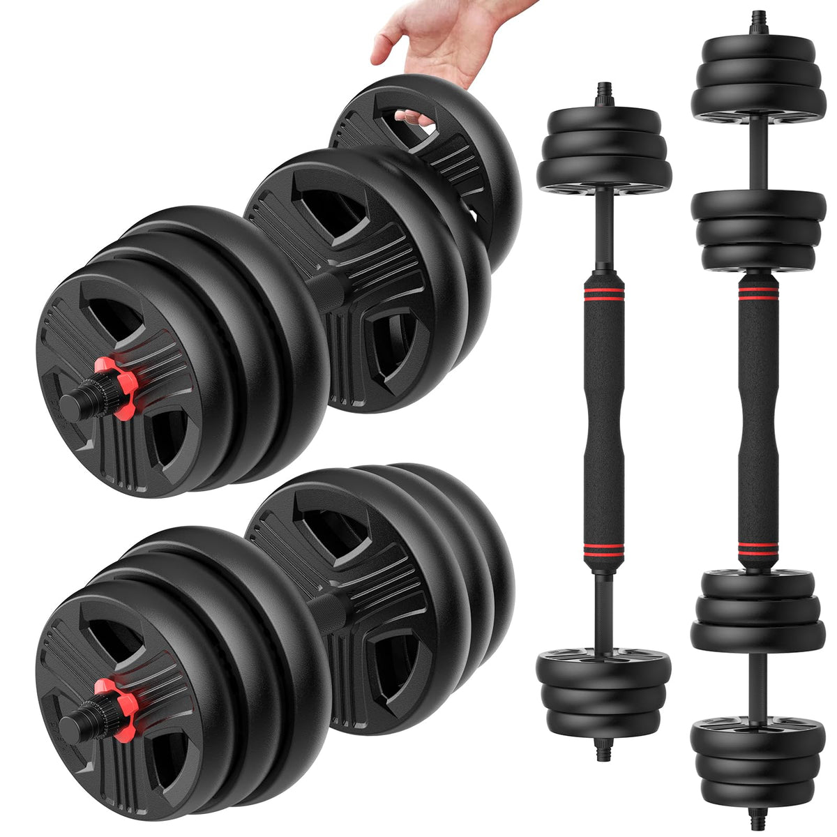 UKEEP Adjustable Dumbbells Set, 20/30/40/60/80lbs Free Weight Set with Connector of 2 Convertible to Barbell, Fitness Exercises for Home Gym Suitable Men/Women