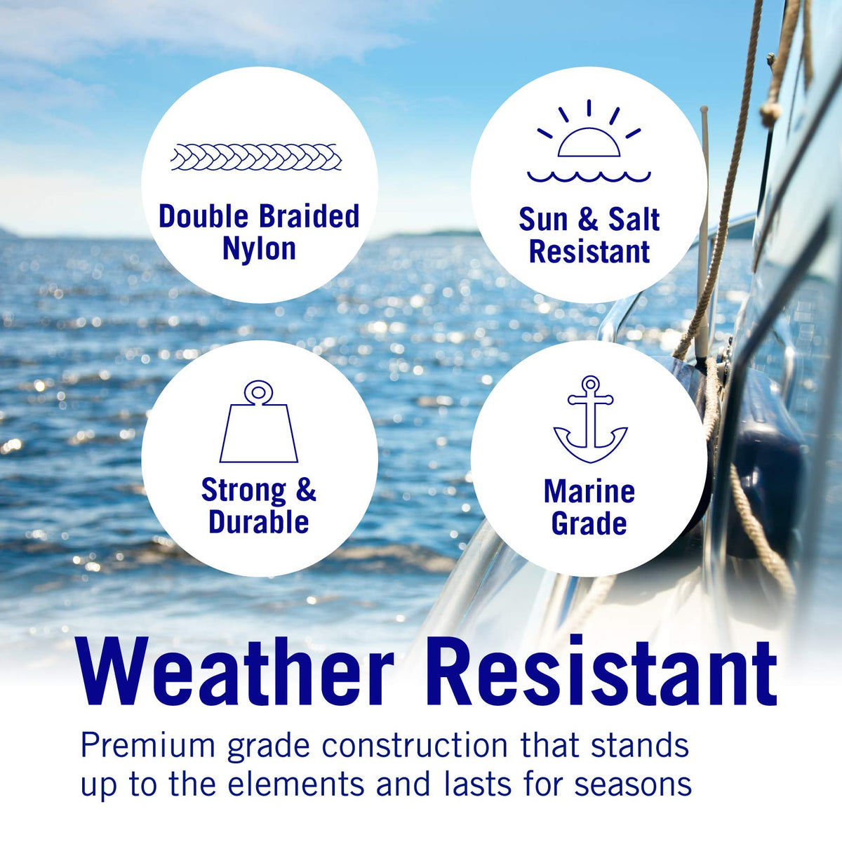 Better Boat Premium Anchor Rope, 100 Ft Double Braided White Nylon Marine Line, Reflective 3/8 Inch Reel for Anchors and Boats - White