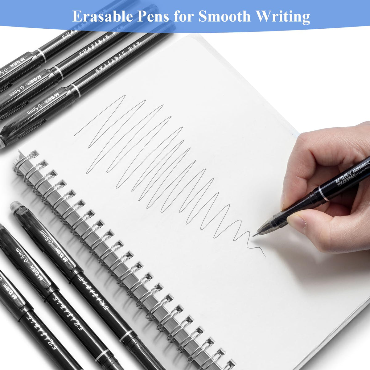 M&G Erasable Gel Pens, 12 Pcs Erasable Pen Fine Point 0.5mm, Black Erasable Gel Ink Pen with Comfort Grip and Cap, Make Mistakes Disappear for Drawing Writing Planner and Crossword Puzzles