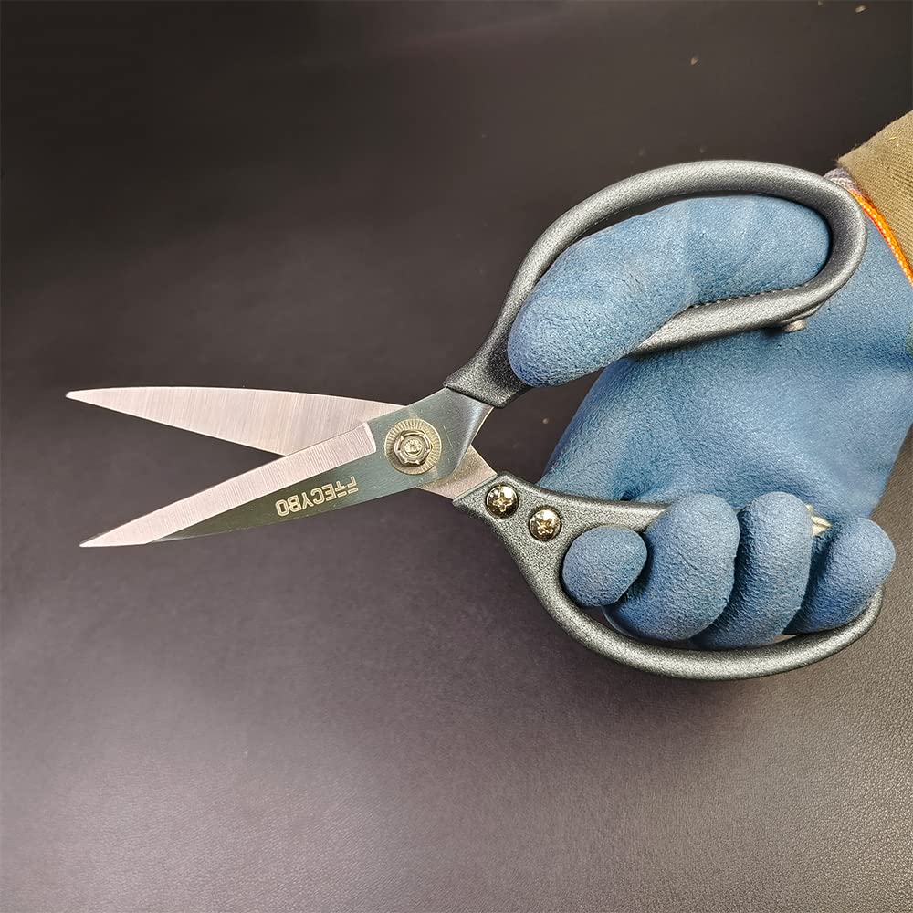FTECYBO Heavy Duty Scissors 8.5'', All Purpose, Leather Scissors, Reinforced Stainless Steel Blades with Metal Handles for Home, Office, Easy Cutting Cardboard, Fabric, Carpet, Leather, etc