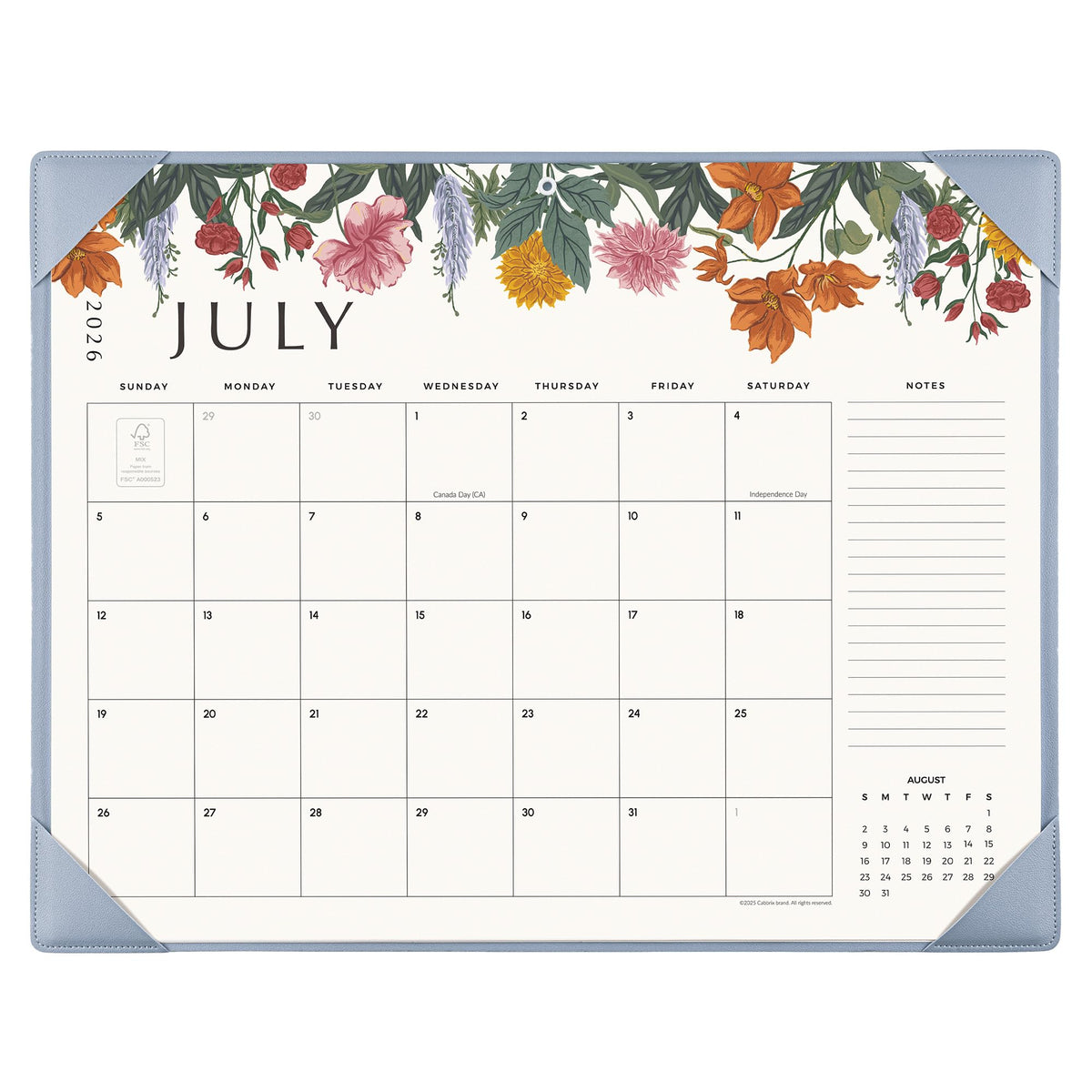 Desk Calendar 2026 with Desktop Mat, Cabbrix Large Desk Pad Calendar 22 x 17 Inch Runs From July 2026 to December 2027, Classic Floral Design Calendar 2026 for Home School and Office (Blue)