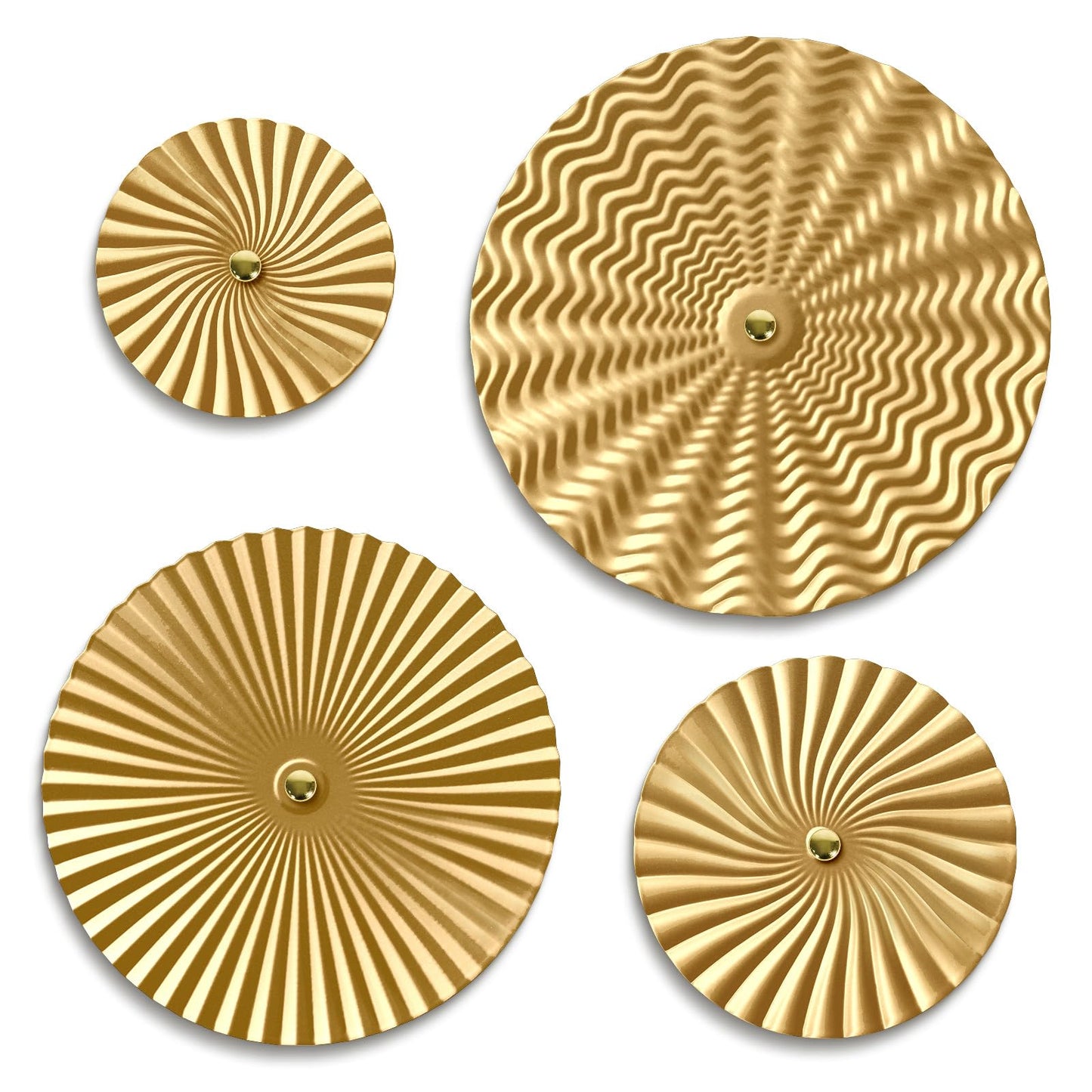 Putuo Decor 12" Starburst Metal Wall Art Set of 4, Round Ripple Hanging Sculptures in Varying Sizes, Textured Iron Wall Accents for Modern Living Room, Bedroom, Entryway or Office
