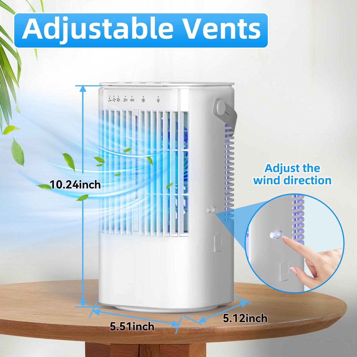 Portable Air Conditioners 4-in-1 Mini Small Air Conditioner Evaporative Air Cooler Fan with 1000ml Water Tank 3 Speeds 7 LED Lights Personal Mini AC with Timer for Bedroom Desktop Home Office (White)