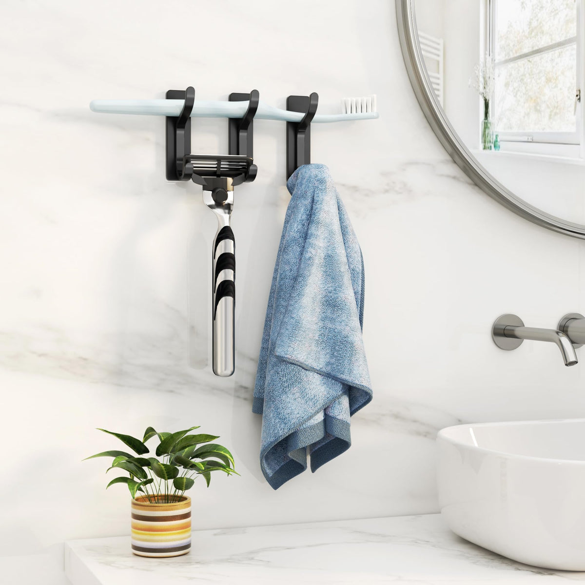 pickpiff Adhesive Wall Coat Hooks - Heavy Duty Stick-On Door Hanger, Metal Hook for Hanging Towel,Purse, Robe, Backpack, Jacket, Clothes - for Bathroom,Dorm, Closet, Kitchen - Black, 6 Pack