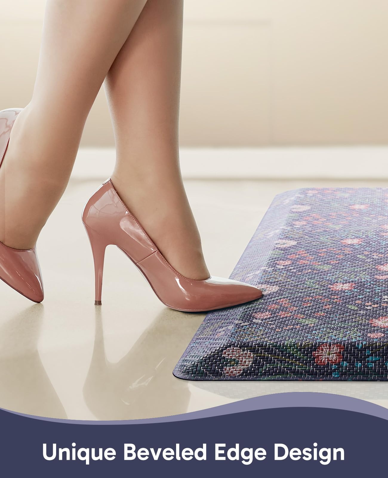 Ophanie Kitchen Mats for Floor, 3/4 inch Thick, 17x28 Anti Fatigue Cushioned Mat, Kitchen Rugs, Waterproof, Comfort Ergonomic Standing Mat for Office, Home, Sink, Blue Flower Non-Slip Ridged Bottom