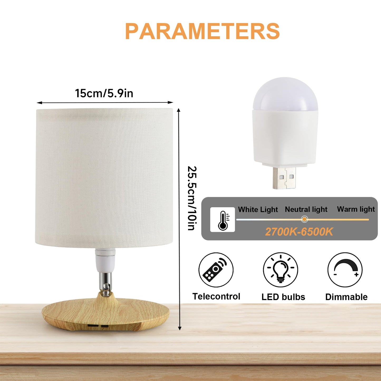 DKCWN Table Lamps Set of 2, Bedside Lamps with USB C Ports for Nightstand, Dimmable Touch Table Lamps for Bedroom Living Room, 3 Color Temperatures with Remote & App Control, 2 LED Bulbs Included