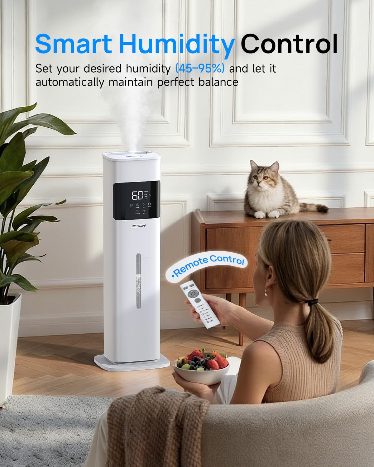 Akacozie Warm & Cool Mist Humidifiers for Bedroom 500 sq ft, 2.1Gal/8L Top-Fill Humidifier Large Room with Essential Oil Diffuser, Large Room Humidifiers for Home Baby Nursery Office Plants, White
