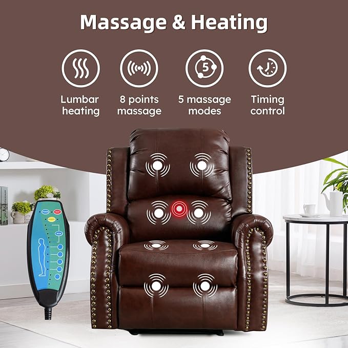 EBELLO 2-Piece Manual Recliner Sofa Set, Faux Leather Message Single Recliner