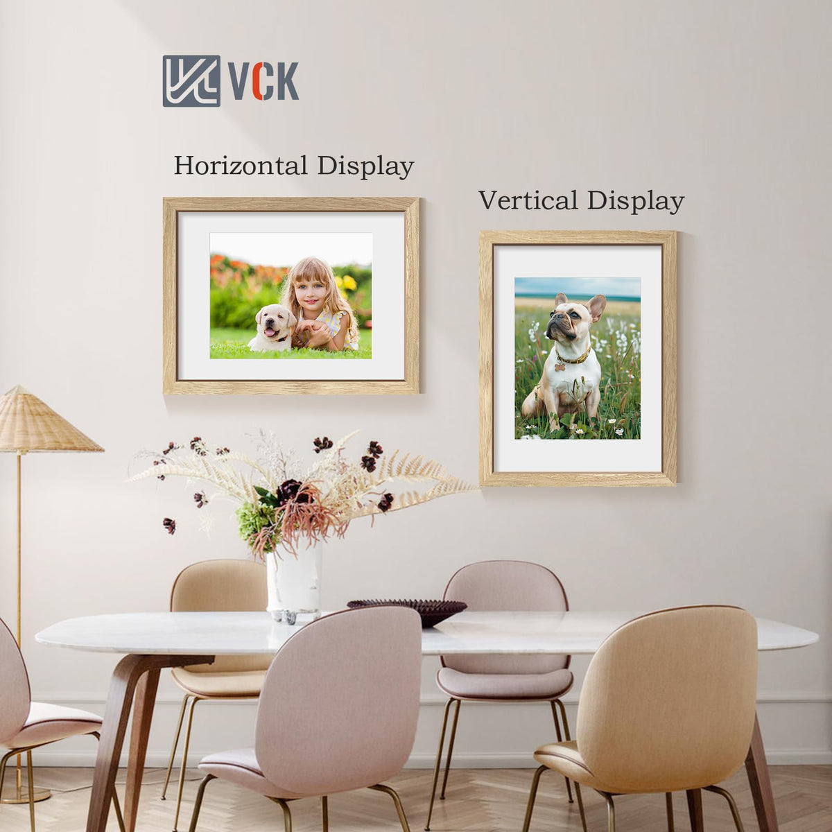 VCK 12x16 Picture Frame 5 Pack - Natural Wood Grain, High-End Wood Poster Frames with Tempered Glass, Display 8.5x11 Photo with Mat or 12x16 without Mat, Art Gallery-Quality, Wall Hanging, Natural