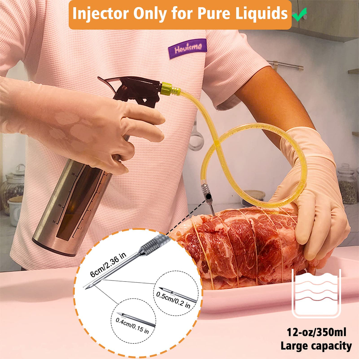 HEYISME BBQ Spray Bottle & Marinade Injector for Smoking, Upgrade 3 in 1 Food Grade Spritzer Bottle for Smoker(Adding Oil Mist Sprayer), 12oz/350ml