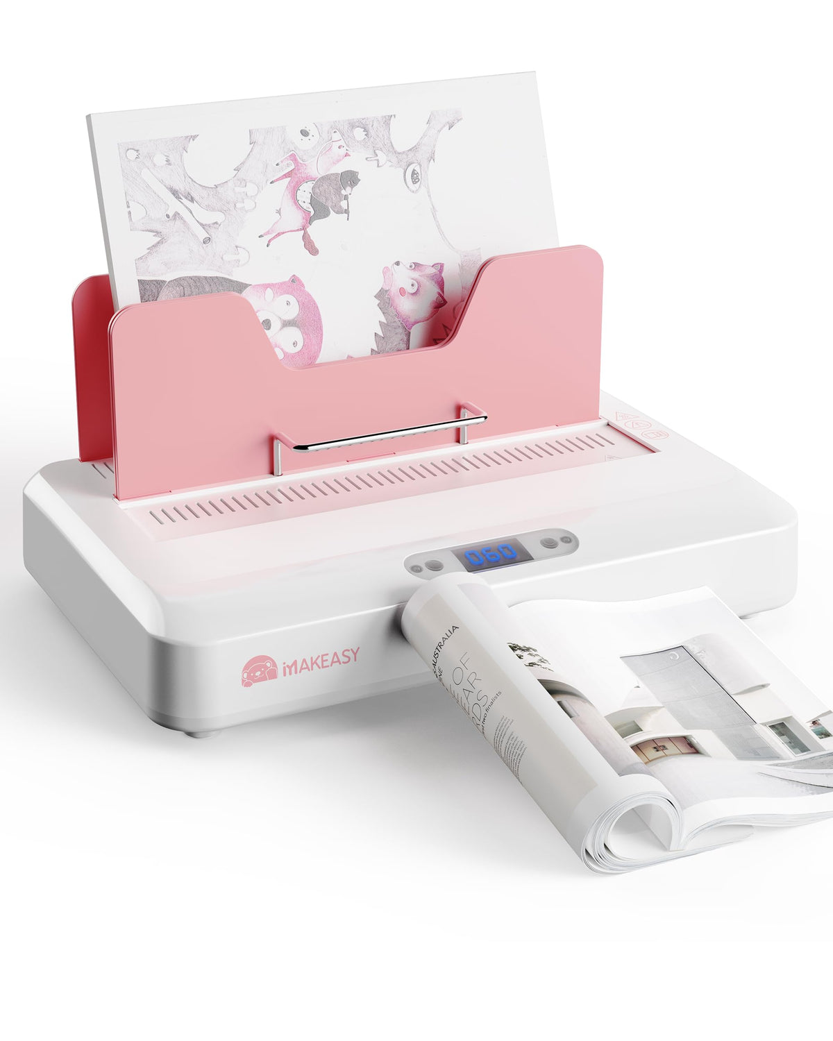 MAKEASY Pink Thermal Binding Machine 500 Sheets Capacity, Digital Touch Panel, Air Cooling, Electric Thermal Binder for A4//A5/Letter Size Documents, Come with 10 PCS Binding Covers