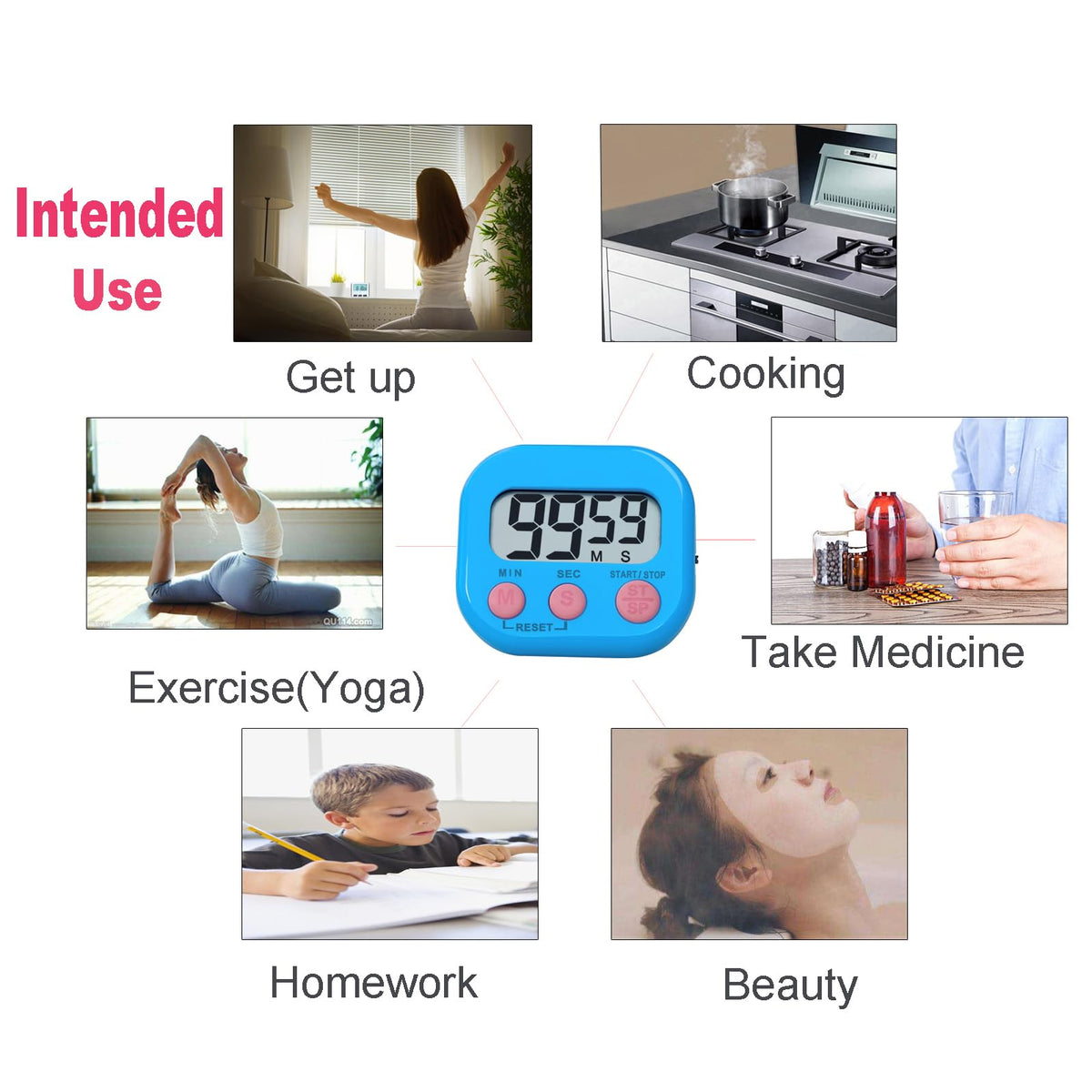 Timers, BESTWYA Magnetic Timer with Clear LCD Screen 3 Big Buttons On/Off Switch Count Up and Down Function for Kitchen,Study,Work,Exercise Training,Outdoor Activities (6,6 Colors)