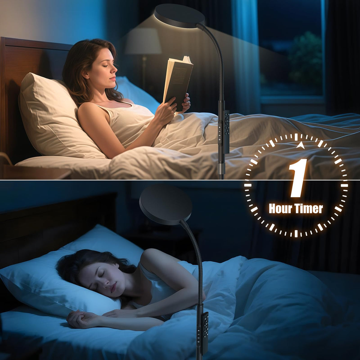 PACOVY Floor Lamp, Adjustable Height Floor Lamps for Living Room Bedroom, 120 LED Super Bright Standing Lamp Remote & Touch Control Dimmable Gooseneck Tall Stand Reading Lamp for Office Craft, Black