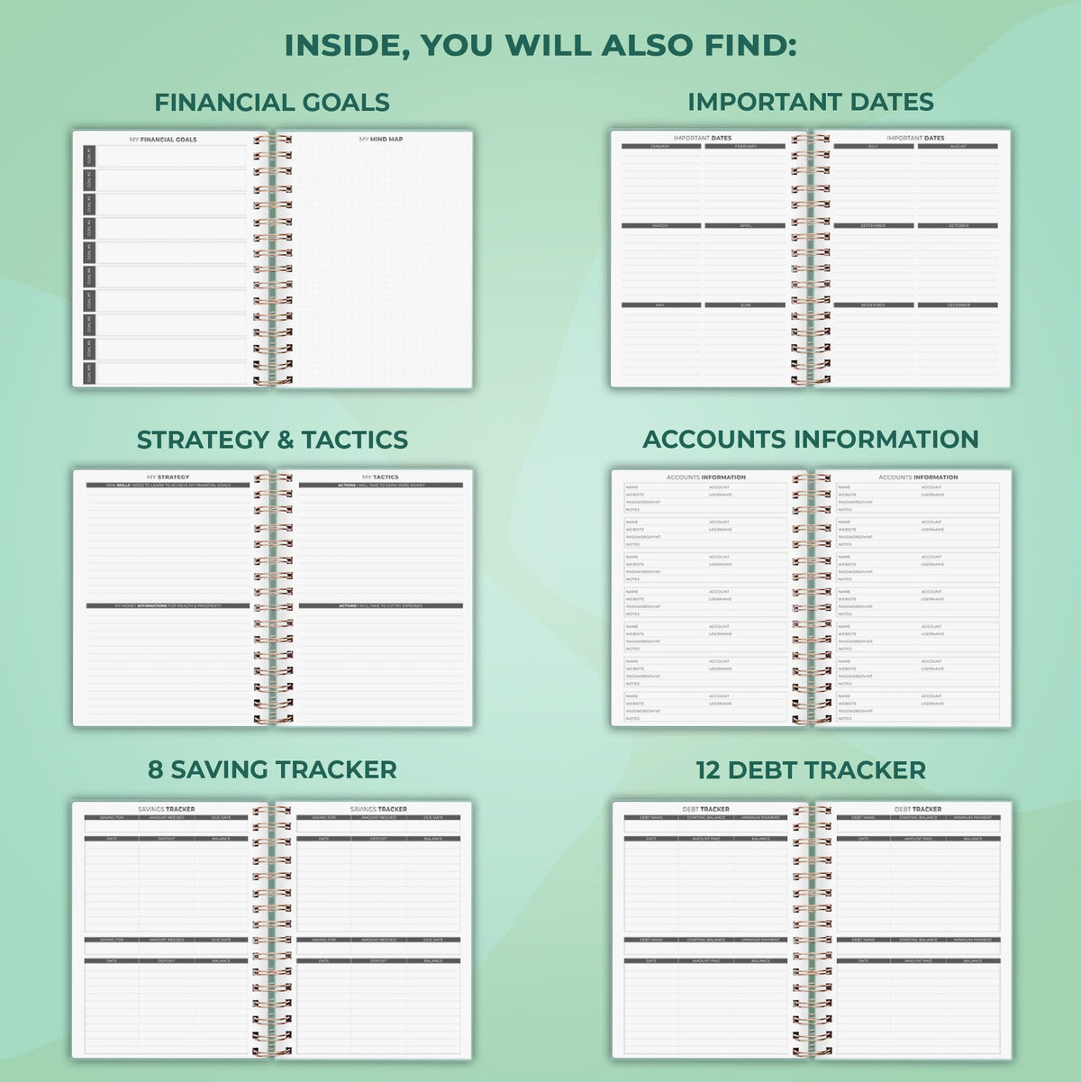 Clever Fox Budget Planner Spiral – Expense Tracker Notebook – Monthly Budgeting Organizer, Finance Logbook & Accounts Book to Control Your Money – Undated Bill Tracker, 6.3x8.4” - Mint Cream