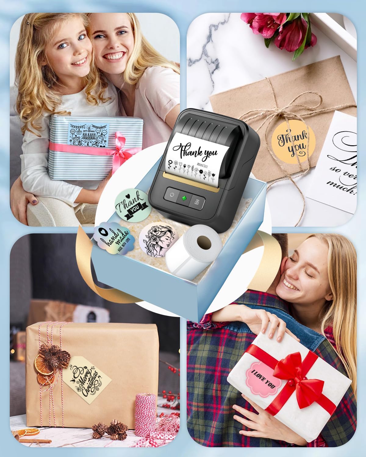 NDYIN Label Makers, Label Maker Machine with Tape, Bluetooth Label Maker, Portable Thermal 2 Inch Label Printer for Small Business, Barcode, Address, Logo, Clothing, Sticker Printer for Phones & PC