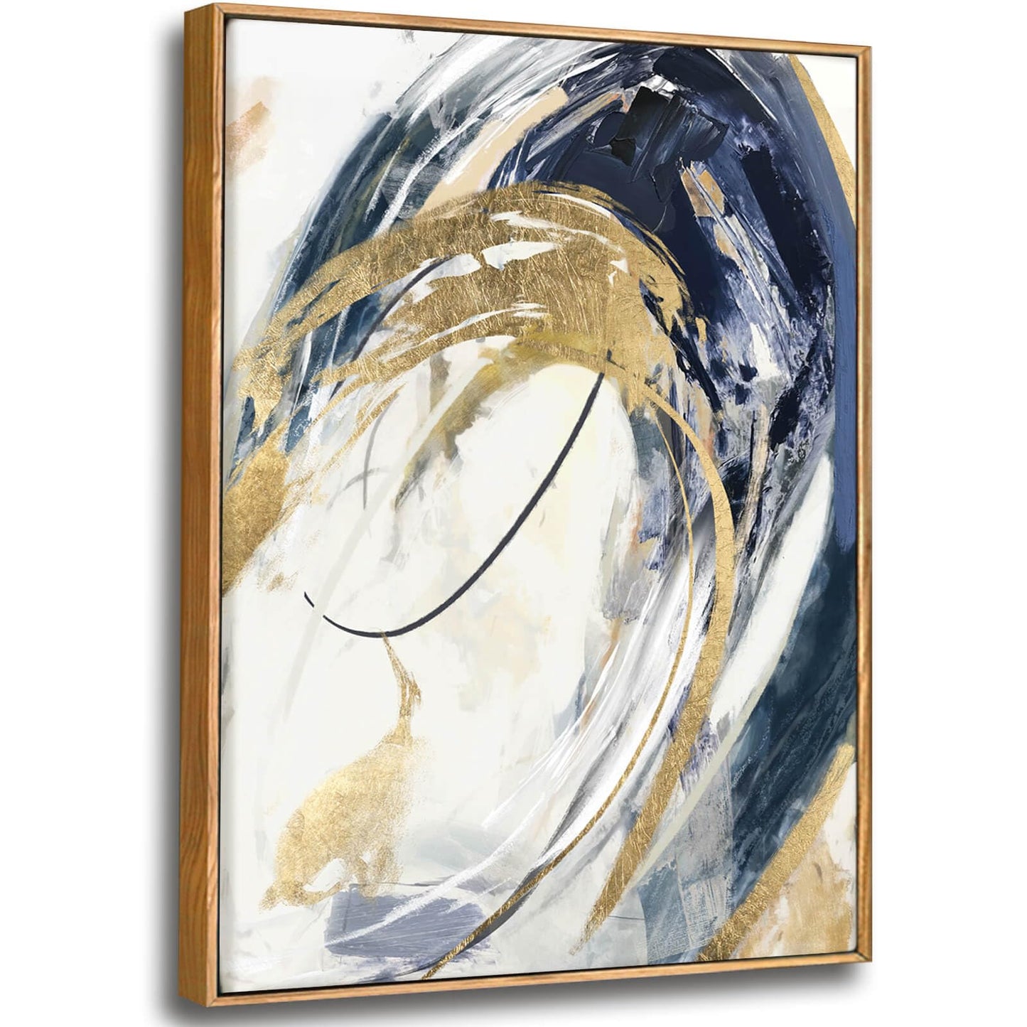 SDYA Gold Wall Decor Living Room Abstract Wall Art Blue Paintings Bedroom Aesthetic Frame Wall Decorations Large Artwork for Home Office 24x36 Inch