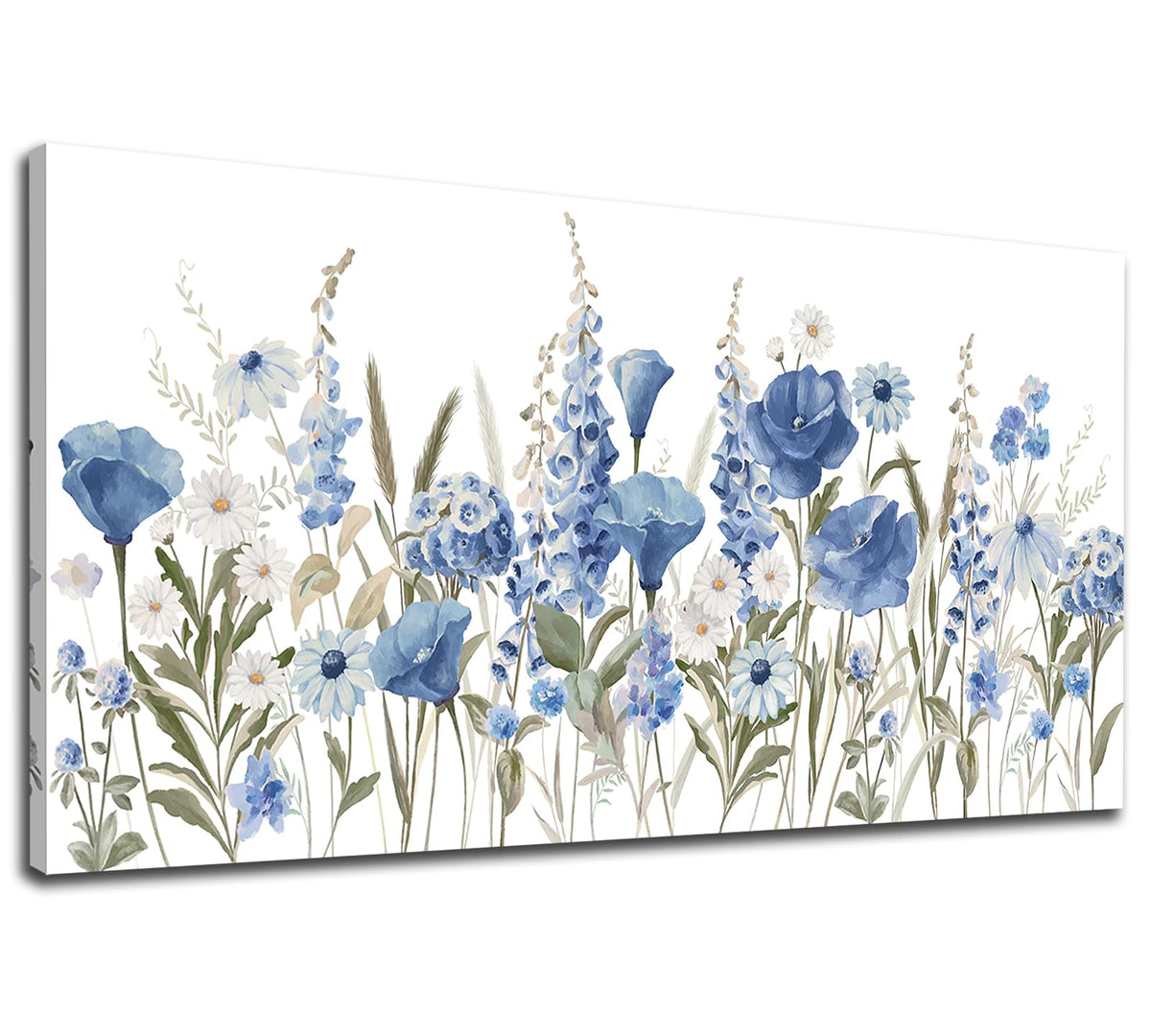 arteWOODS Elegant Flowers Wall Art - Blue White Botanical Pictures for Wall Decor Floral Blossom Canvas Painting Print Artwork for Living Room Bedroom Home Office Wall Decoration 20" x 40"