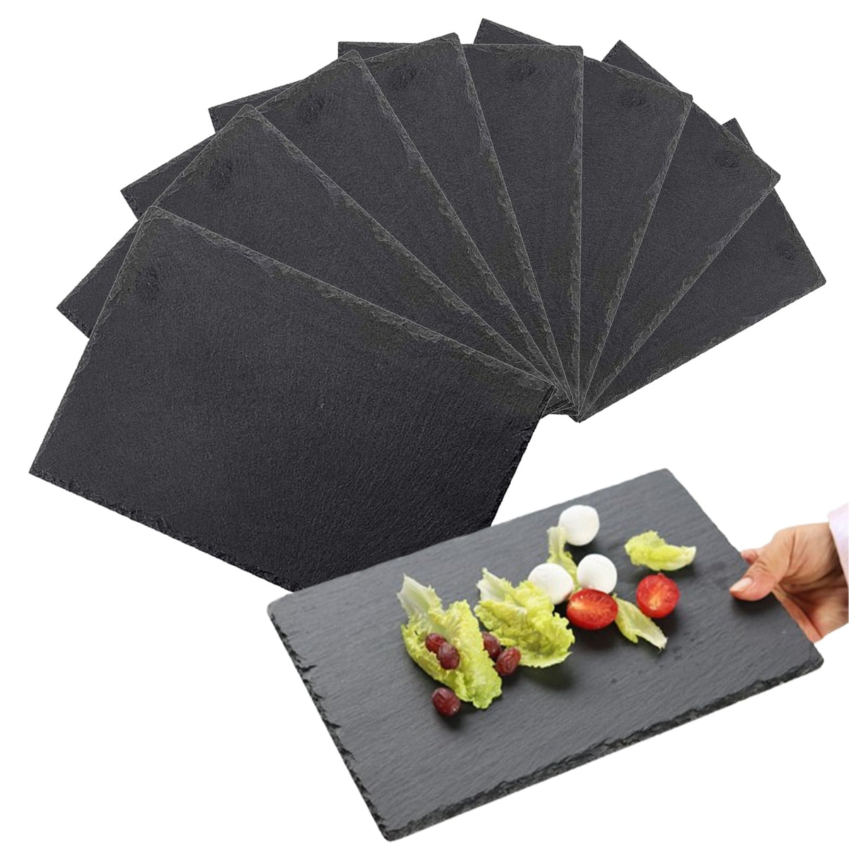 Hyuetrsa15Pcs Slate Cheese Boards, Natural Black Slate Charcuterie Boards with Chalk Surface for Laser Engraving DIY, 8" x 4" Mini Stone Plates for Party Sushi Serving Tray, Gift Ready