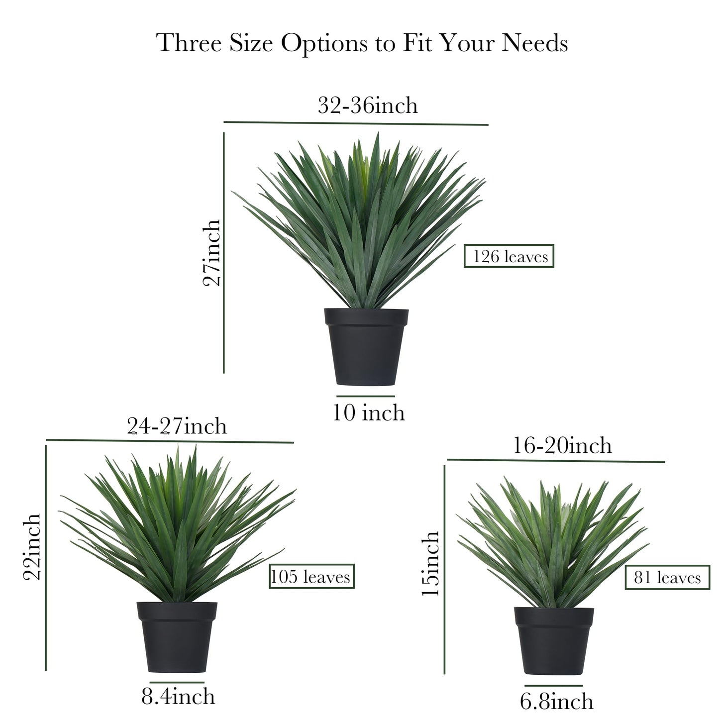Triferal 22 Inches Artificial Agave Plant for Indoor & Outdoor - Large Fake Agave Plant in Black Pot with Real Stone Pebbles, Modern Home Office Decor, 105 Leaves
