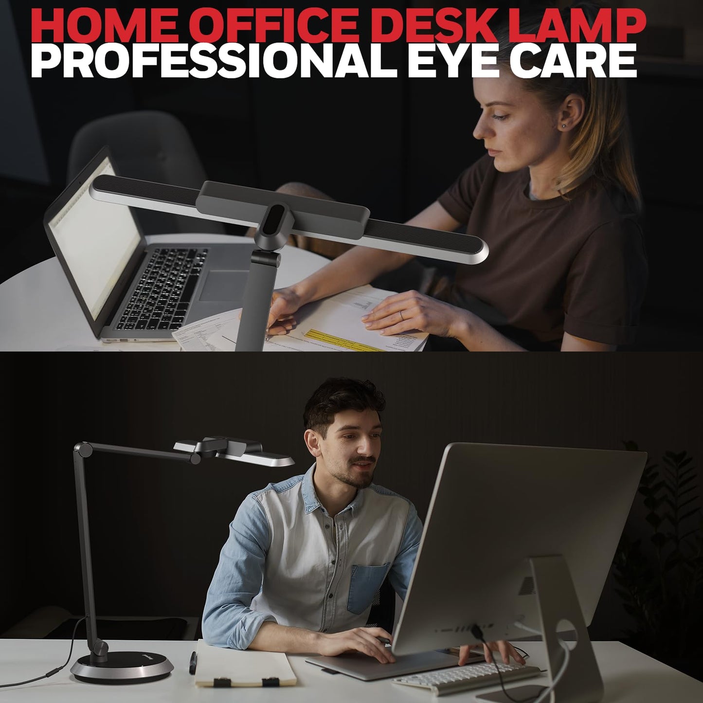 Honeywell Desk Lamp for Home Office, H9 Sunturalux™ Eye-Caring LED Desk Light, 1000LM Dimmable Desk Lamp with Timer and Auto-Sensing, Adjustable Desk Reading Light or Study, Cumputer, Architect