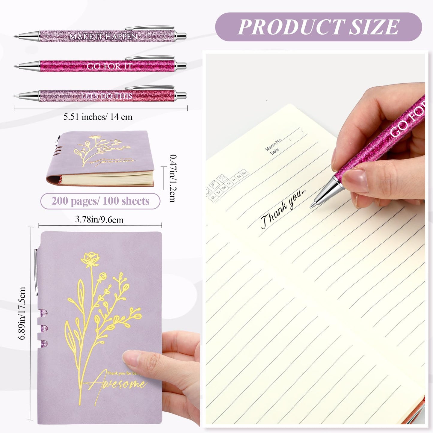 Sayglossy Thank You Gift Set for Volunteers Teacher Appreciation Week A6 Leather Journal Notebook Pen with Present Box Appreciation Gift for Employee Staff Teacher Nurse(Purple,Thank You)