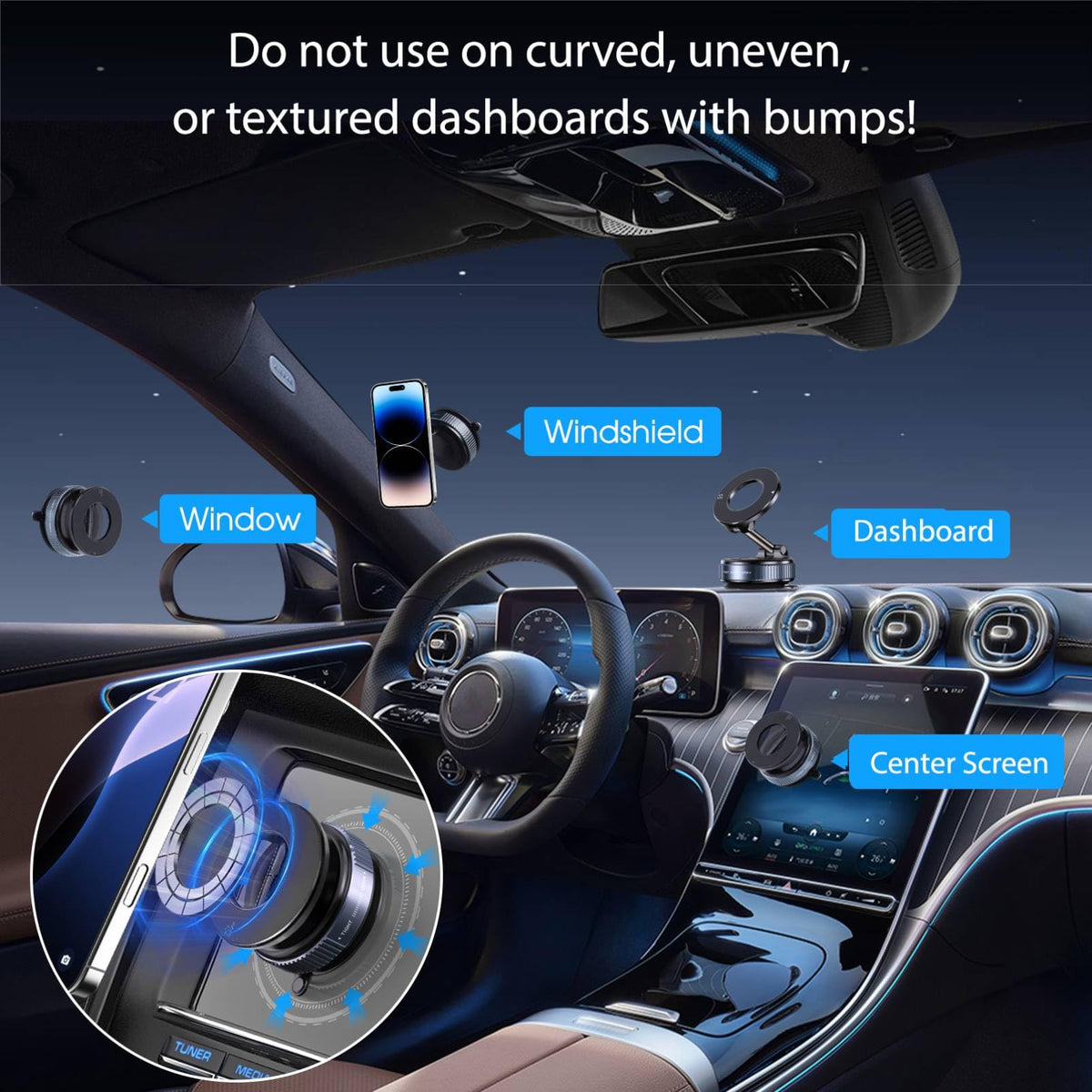 Jikasho Vacuum Magnetic Car Phone Holder for Magsafe, Hands-Free 360° Adjustable Suction Cup Phone Mount for Car/Gym/Mirror/Smooth Surface, Compatible with iPhone & Android (Black)
