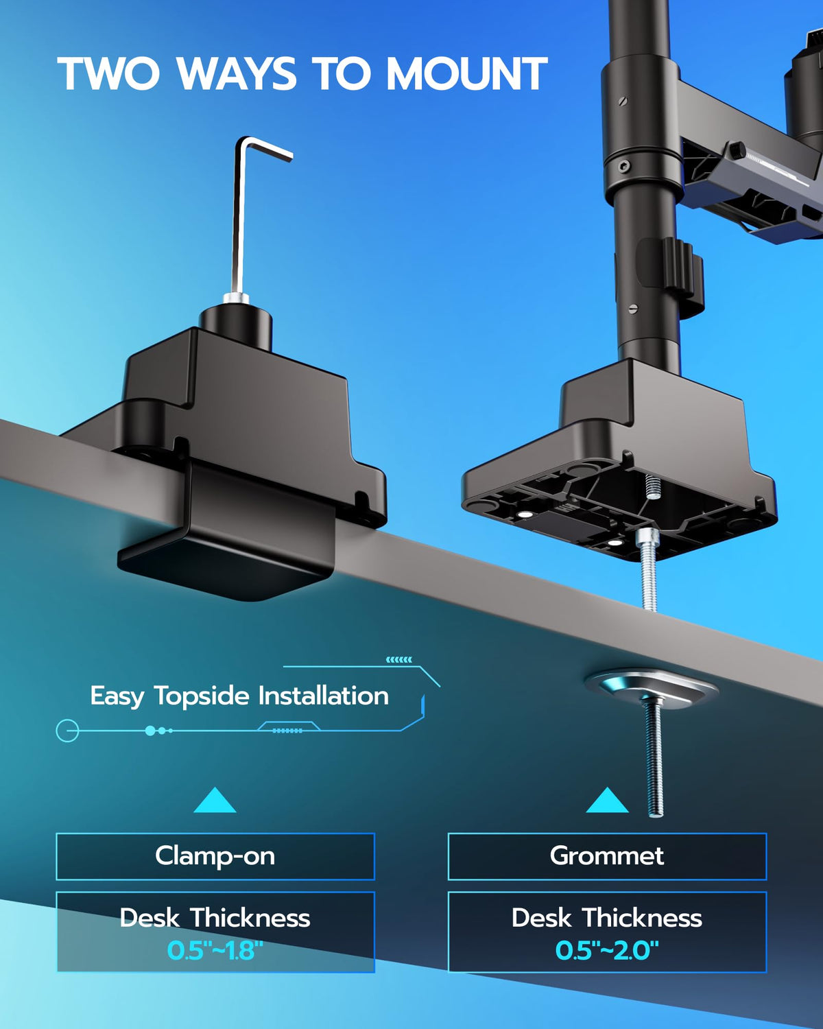 ARES WING CoreArm Single Monitor Mount with USB, Ultrawide Monitor Arm for 24 to 57'' Heavy Duty Curved Screen, Adjustable Gas Spring Monitors Arm Stand up to 66LBS with 75/100/200 Vesa Mount, Black