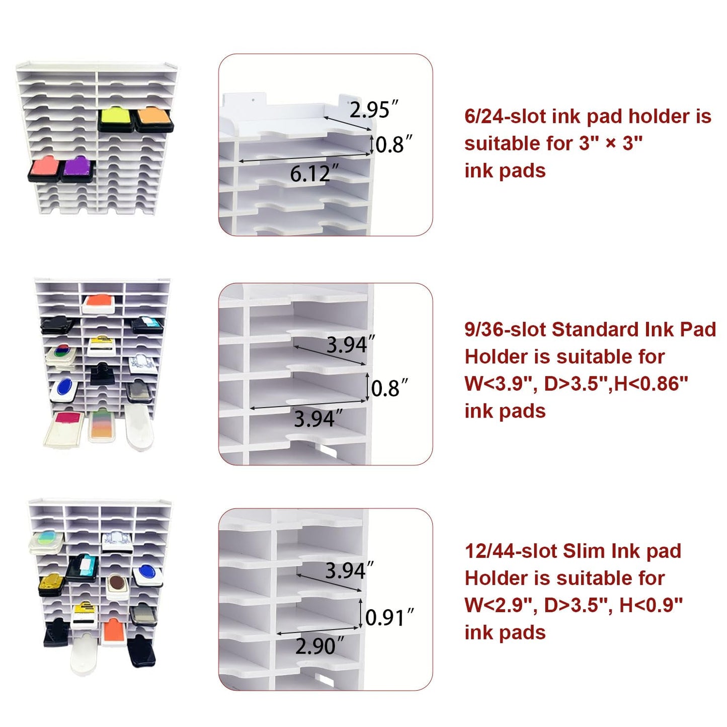 Sanfurney 36 Slots Ink Pad Storage Holder and Wall-Mounted Stamp Pad Organizer Rack for Standard Size Ink Pads, Stackable Christmas