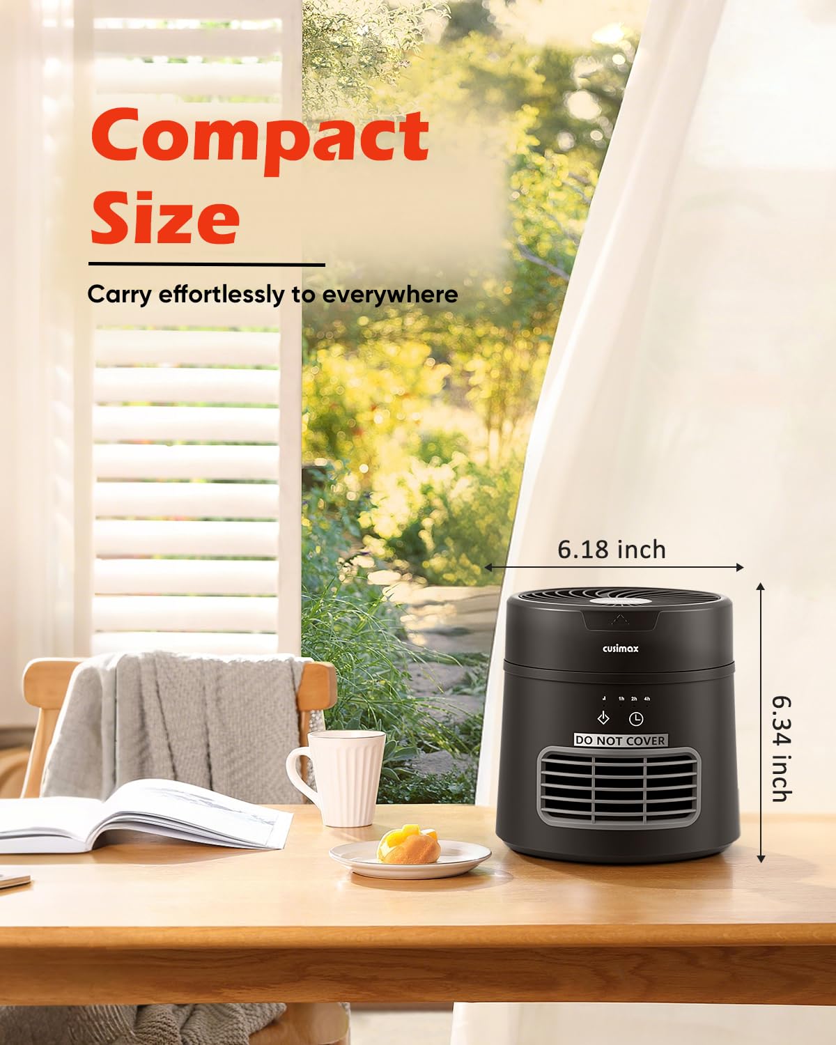 CUSIMAX Space Heater for Indoor Use, Mini Heater Fan with Thermostat, 7H Timer, 2 Modes, 800W PTC Ceramic Heater for Room Office Desk, Instant Heating, Overheat & Tip-Over Protection
