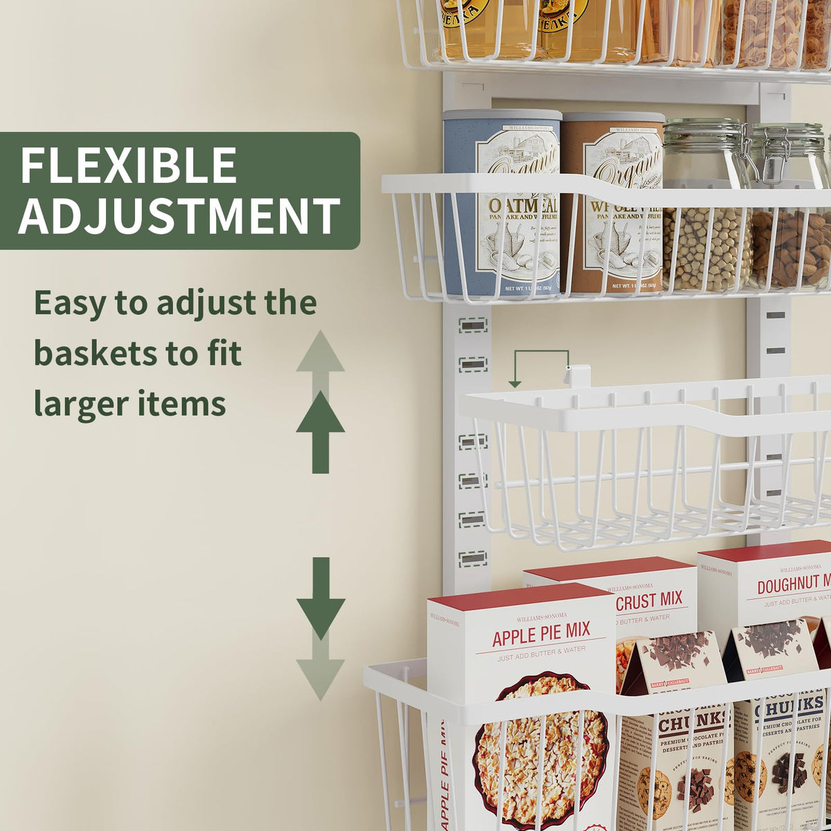 Eastherry Over The Door Organizer，8-Tier Over The Door Pantry Organizer with Adjustable Baskets，Metal Hanging Pantry Organizers and Storage for Kitchen, Back of Door Seasoning Rack (White)