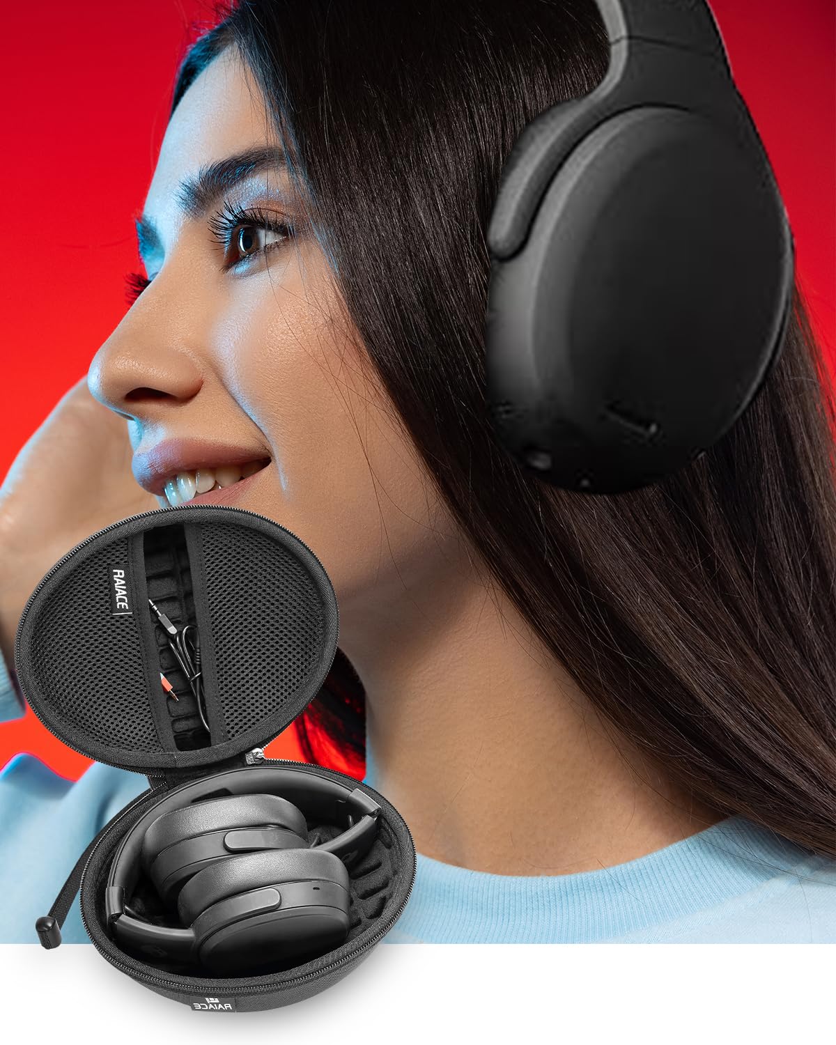Hard Travel Carrying Case Compatible with Skullcandy Crusher Over-Ear Headphones. (Case Only, Not Include The Device)-Black(Black Lining)