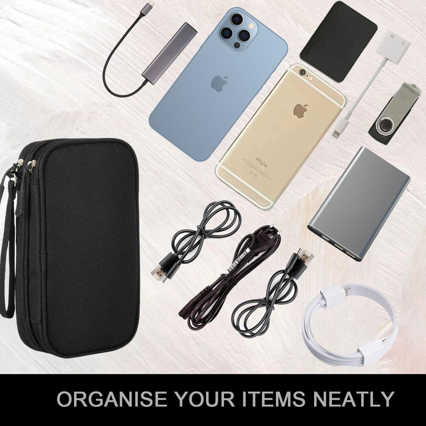 WersaYuu Electronics Organizer Travel Case for Women Men, Cable Organizer Bag Electronics Tech Accessories for Power Bank, SD Card, Cables, Phone