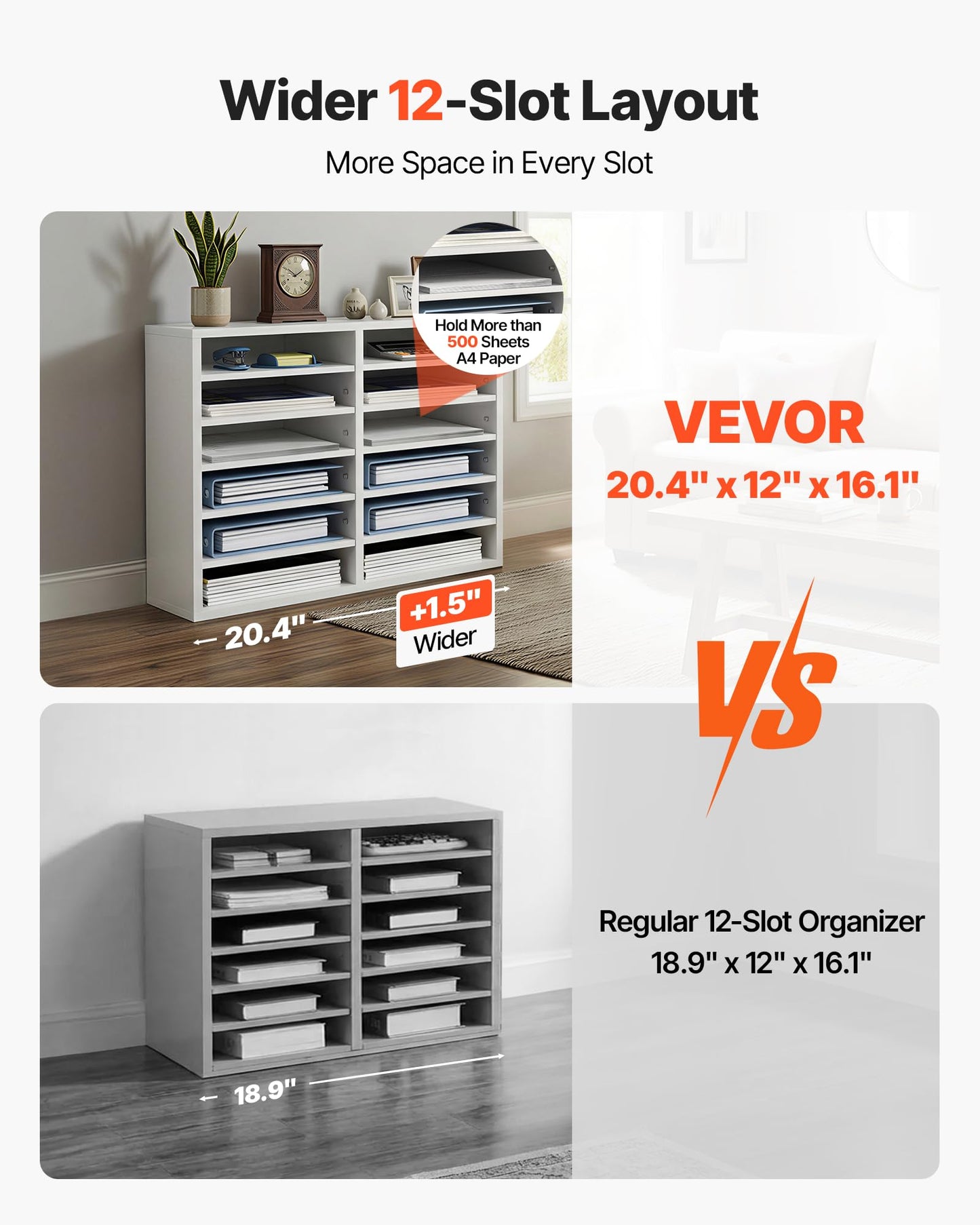 VEVOR Literature Organizers, 12 Compartments Office Mailbox with Adjustable Shelves, Wood Literature Sorter 20.4x12x16.1 inches for Office, Home, Classroom, Mailrooms Organization, EPA Certified White