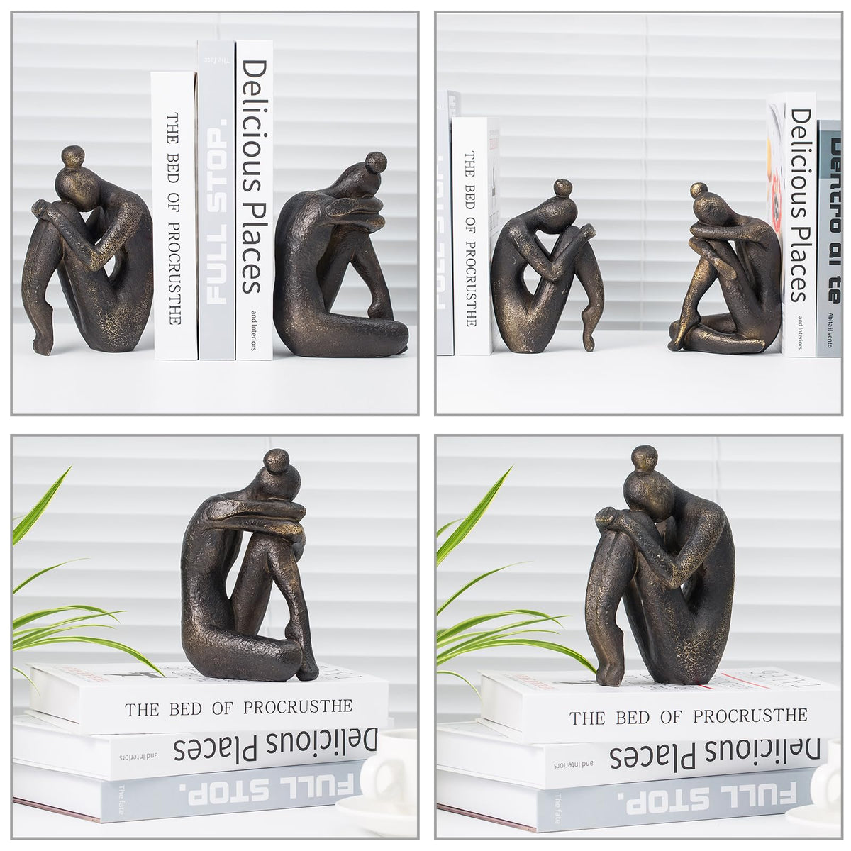 Lukitas Unique Decorative Girl Thinker Bookends, Non-Slip Book Holder, Home Office Bookshelf Decor, Creative Desktop Ornaments for Study Room Hotel Shelves, Resin, 1Pair/2Piece 6.5''