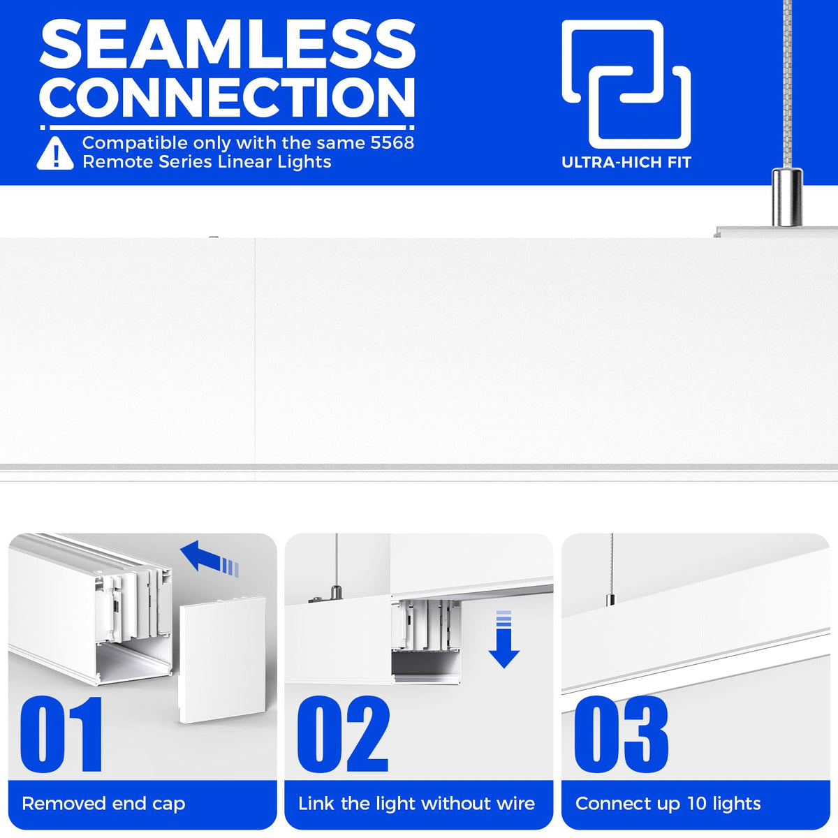 Barrina 5568 Remote Series LED Linear Light, 2nd-Generation, 45W Seamless Connection, 3000K-6000K Color Changing, 4FT Dimmable Hanging Office Shop Light Fixture with Remote, 5568 Series White, 4 Packs