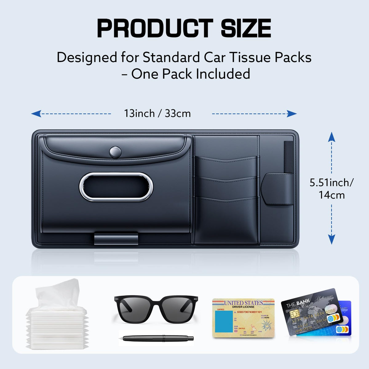 ULPOCMU Leather Car Visor Organizer with Tissue Holder, Card Holder and Sunglasses Clip