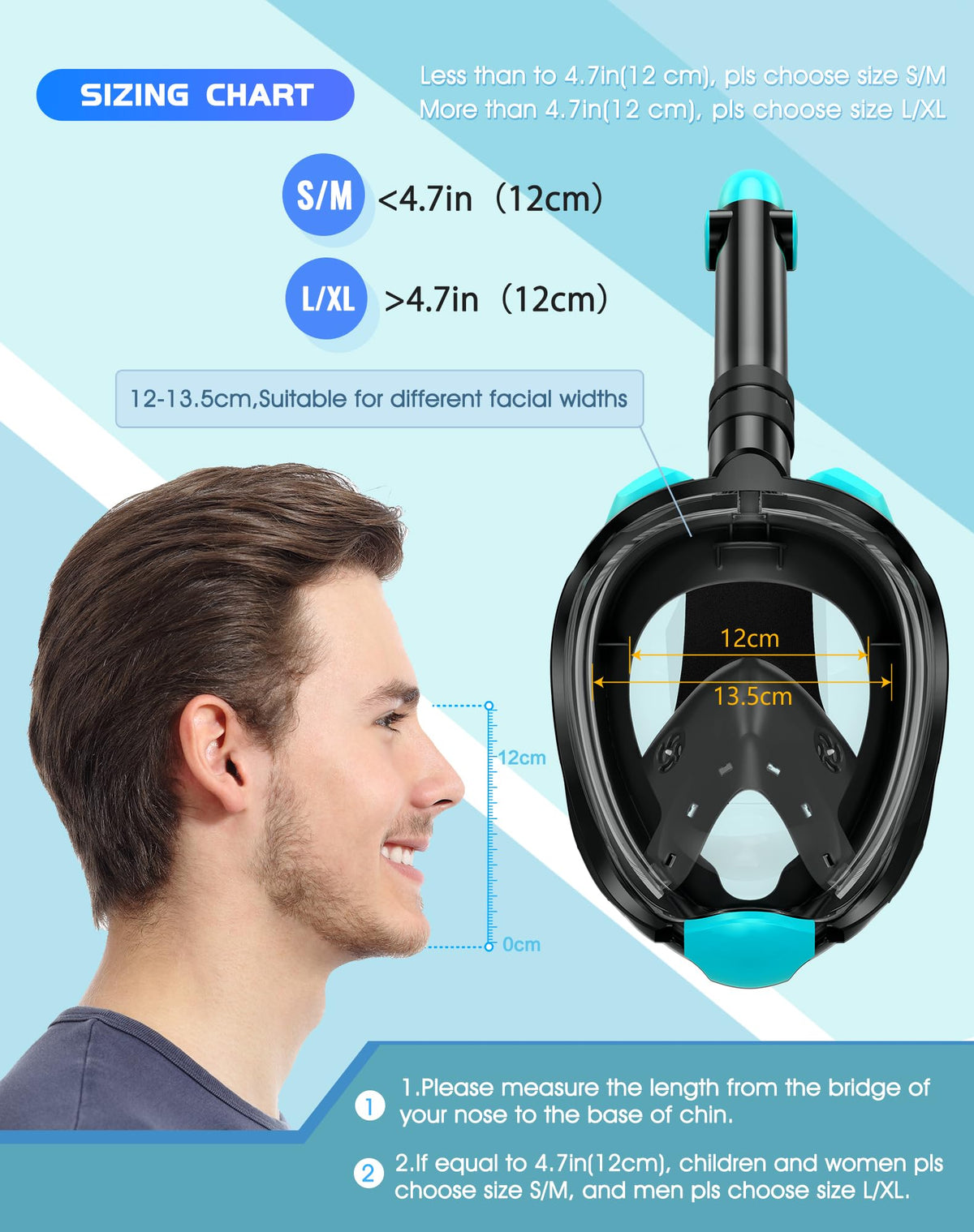 Greatever G2 Snorkeling Gear for Adults 2PCS, Full Face Snorkel Mask with Dry Top Snorkel,Anti-Leak & Anti-Fog Snorkel Mask Adult,Foldable Snorkeling Mask with Camera Mount mesh Bag