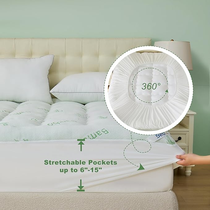 BEDLORE Full Size Mattress Topper Viscose Derived from Bamboo, Thick Pillow Top