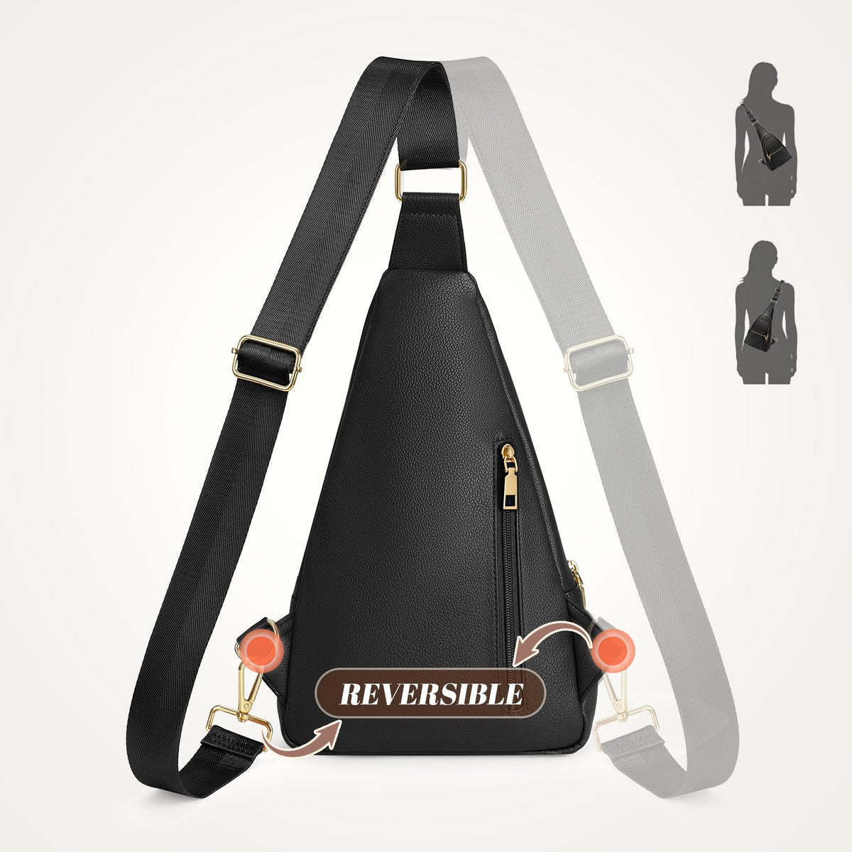 JASGOOD Women Anti-theft Crossbody Sling Bag, Leather Chest Bag Sling Backpack for Fashion Travel,Black