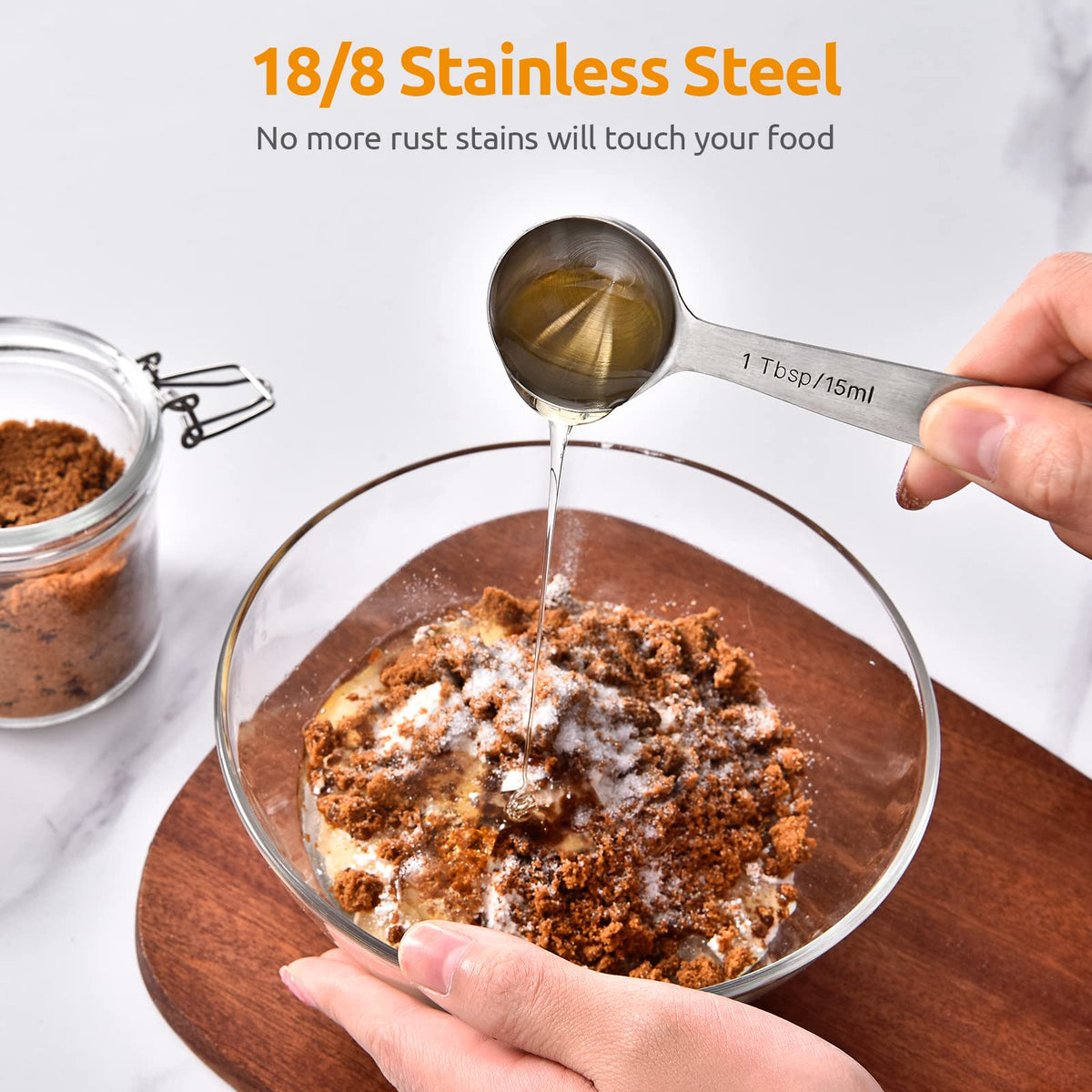 U-Taste 18/8 Stainless Steel Measuring Spoons Set: 7 Piece - 1/8, 1/4, 1/2, 3/4 tsp, 1 tsp, 1/2 & 1 tbsp for Dry & Liquid Ingredients