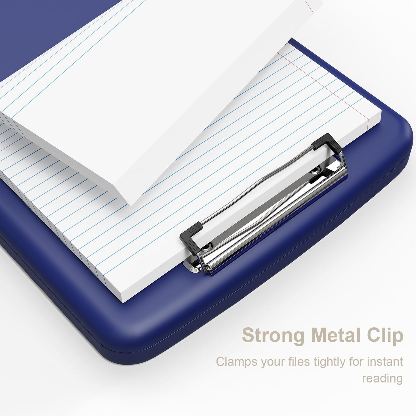 Piasoenc Clipboard with Storage, 8.5 x 11 Organization Box with Pen Holder and A4 Legal Paper Folder, Heavy Duty Plastic, Folio & Side-Opening, Low Profile Clip for Nurses, Teachers,Navy Blue