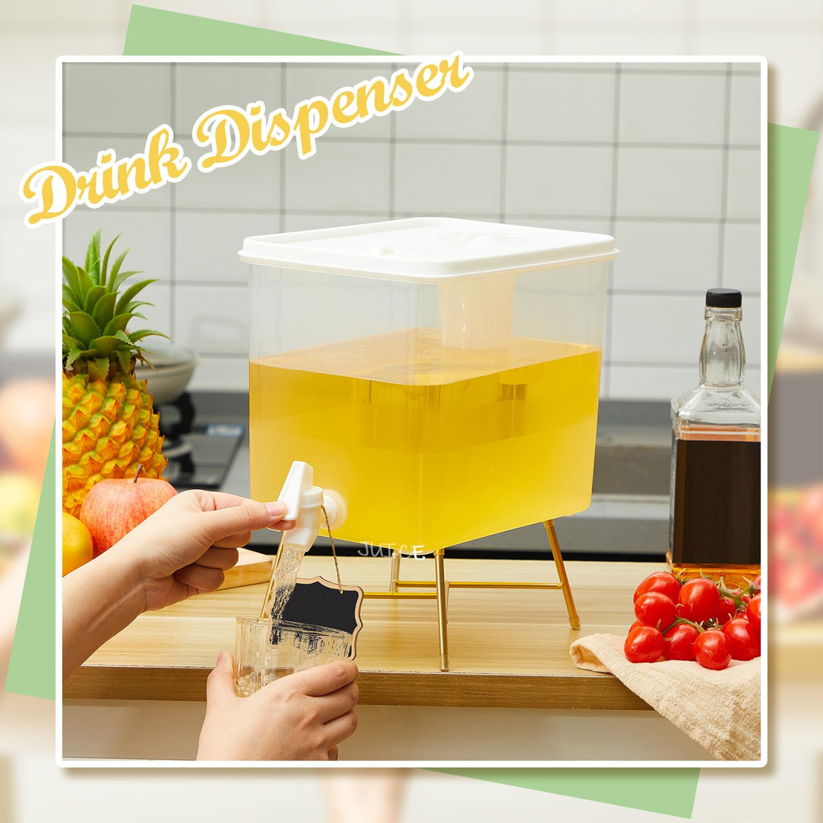 LemonRoad 4 Pack Beverage Dispensers with 60 Pcs Disposable Cups Plastic Drink Dispensers With Stand for Parties Water Dispenser Cold Drink Container for Iced Tea Fridge Bar Party (2.3 Gallon)