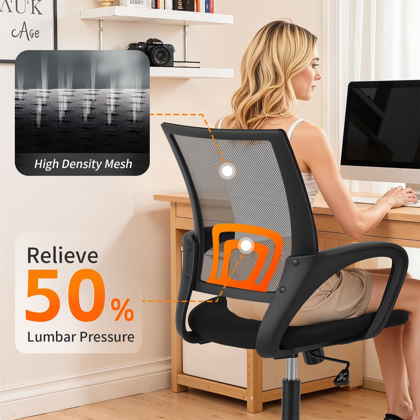 BestOffice Office Chair Ergonomic Cheap Desk Chair Mesh Computer Chair Lumbar Support Modern Executive Adjustable Stool Rolling Swivel Chair for Back Pain (Black)