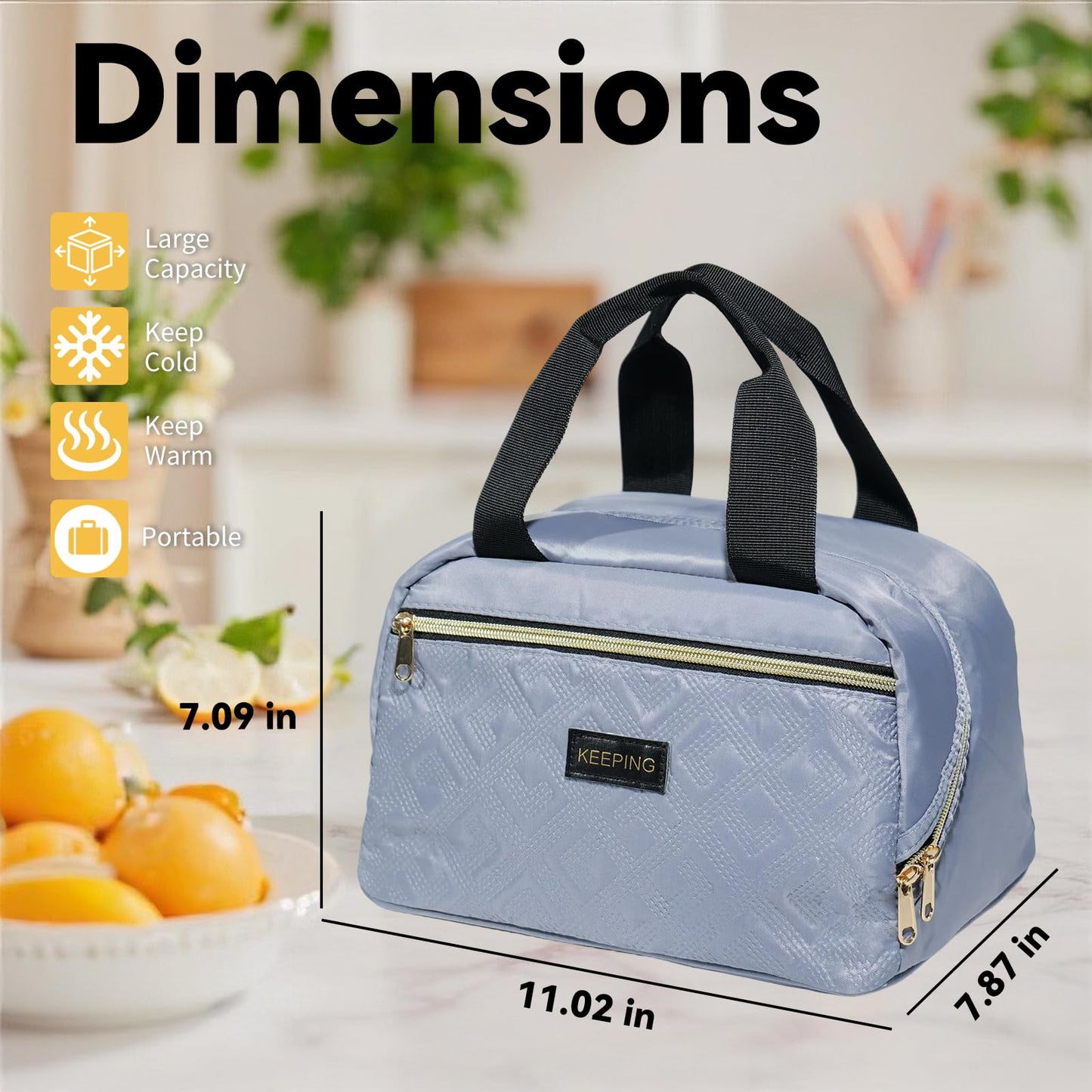 Yoncito Insulated Lunch Bag for Work: Reusable Lunch Box Organizer Bags - Insulated Lunch Tote Bags with Large Capacity for Adult Women Men Office Travel (Gray-blue)