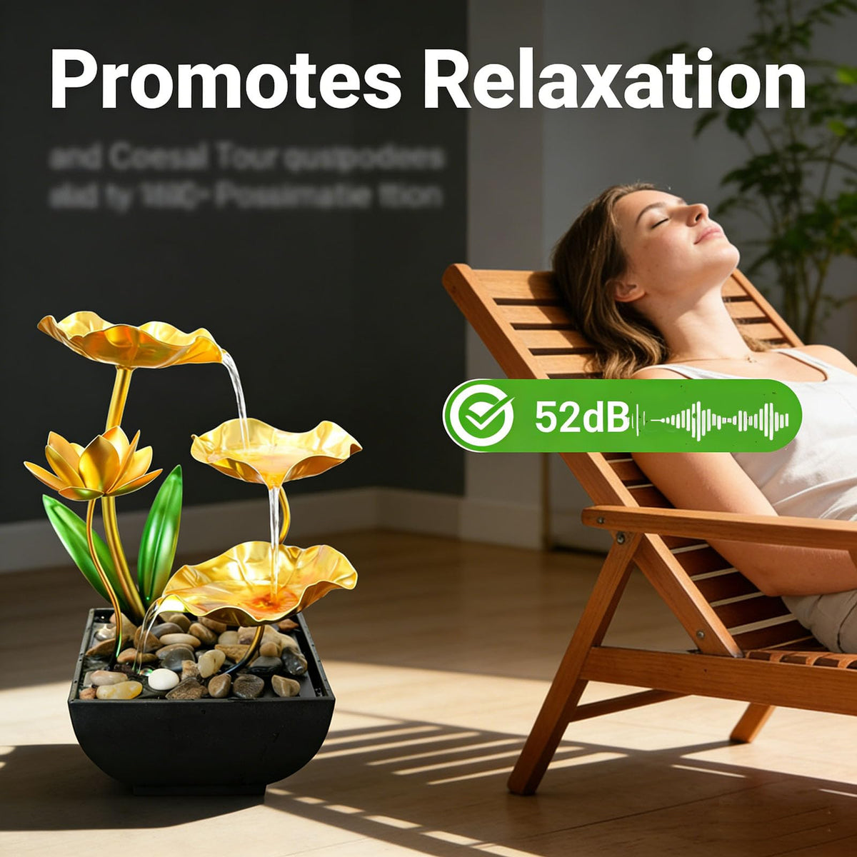 Qingyingge 11‘’ H Gold Tabletop Water Fountain, Zen Desktop Waterfall, Indoor Lotus Desktop Decorative Fountain, Home Bathroom Bedroom Decor.